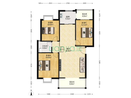 东城雅筑 3室1厅1卫 104平方