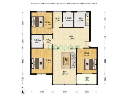 南屏公寓 3室2厅2卫 113平方