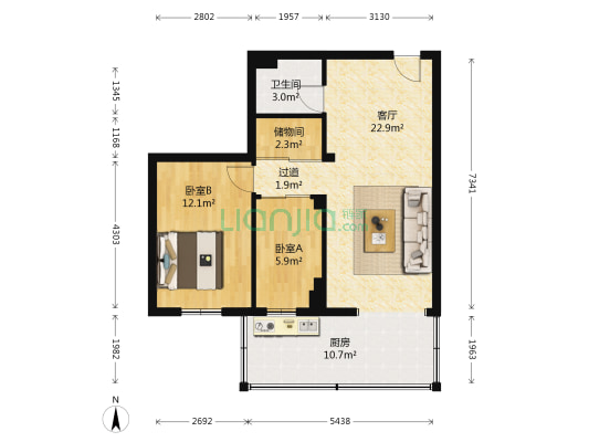 麒麟华府 2室1厅1卫 74平方