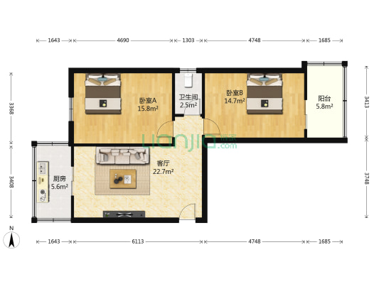 公园北路220 2室1厅1卫 79平方