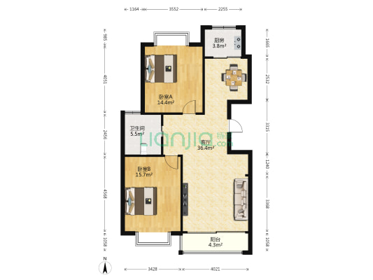 加州城A区 2室1厅1卫 103平方