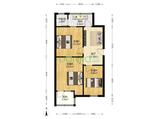 夹河前街 3室1厅1卫 69平方