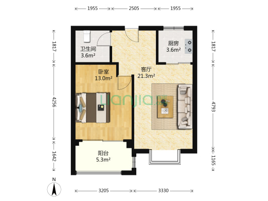 睦泽苑东区 1室1厅1卫 66平方