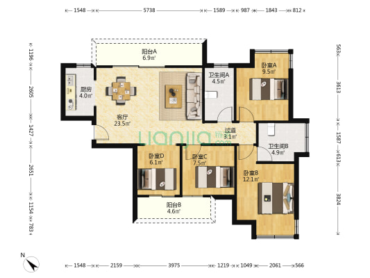 大唐水云间 4室1厅2卫 108平方