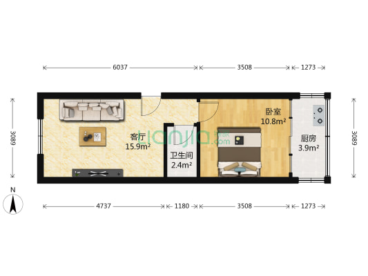 怡宁家园（定西路/红星巷） 1室1厅1卫 43平方