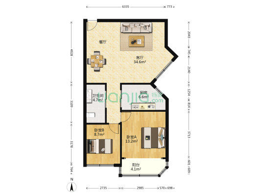 富丽公寓(西区) 2室1厅1卫 86平方