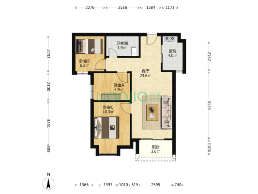 融创云潮府 3室1厅1卫 74平方