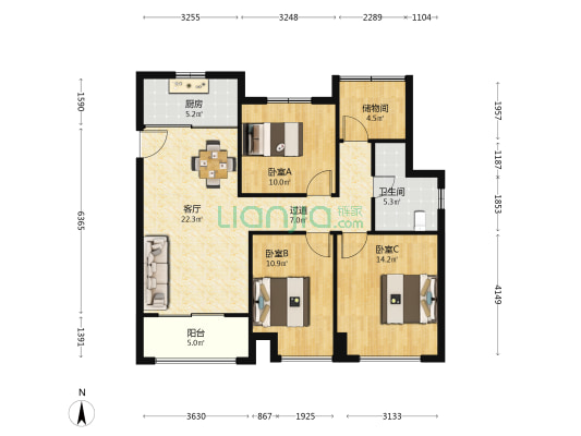 中海珑玺一期 3室1厅1卫 109平方