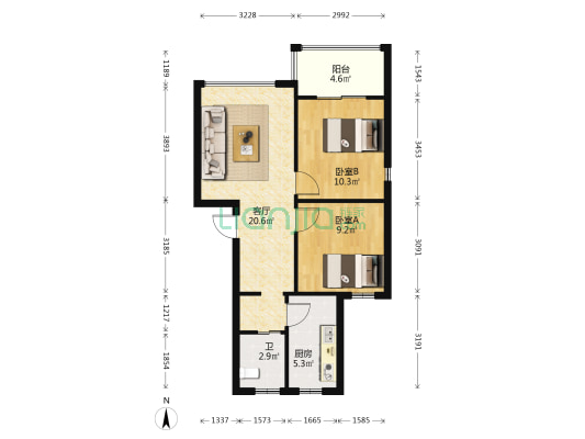 滨江大联小区 2室1厅1卫 65平方