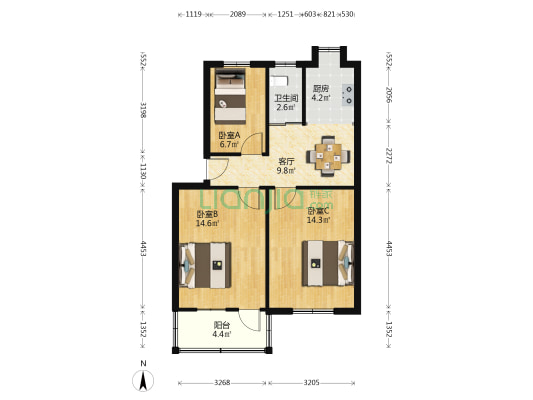 四棵柳小区 3室1厅1卫 68平方