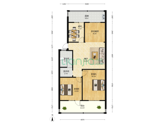 工行向阳院 3室2厅2卫 82平方