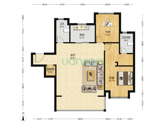 海著文心府 2室1厅2卫 128平方