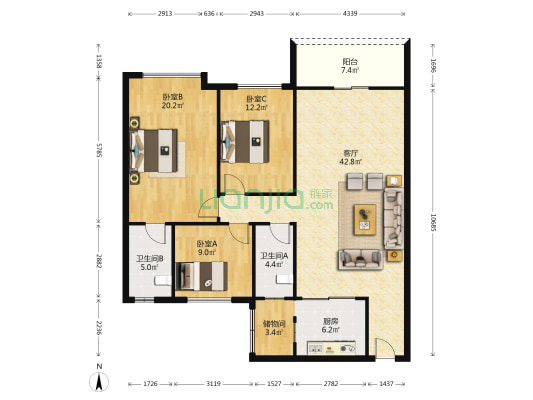 怡森苑 3室1厅2卫 134平方