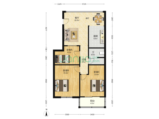 鳌峰坊新村 3室1厅1卫 108平方