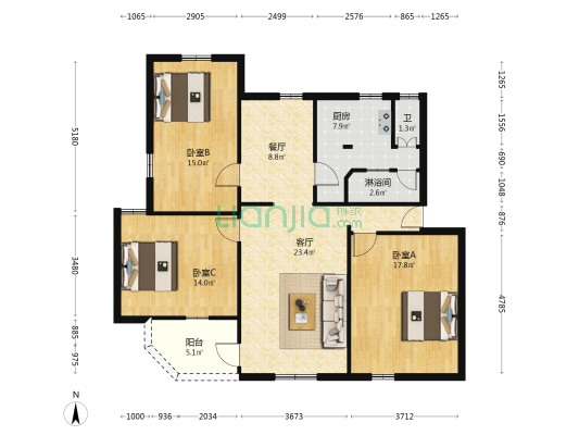 下角东路13号 3室2厅2卫 104平方