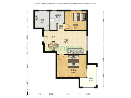 吉祥花园 2室1厅1卫 90平方