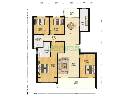 中海九号公馆 4室1厅2卫 164平方