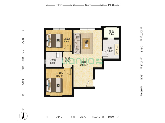 朝丰家园6号院 2室1厅1卫 77平方