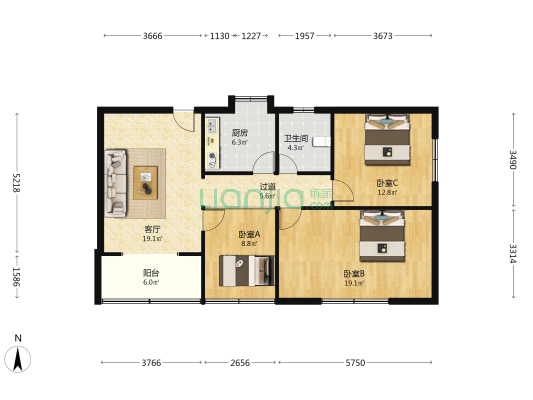 鲤鱼池四村 3室1厅1卫 99平方