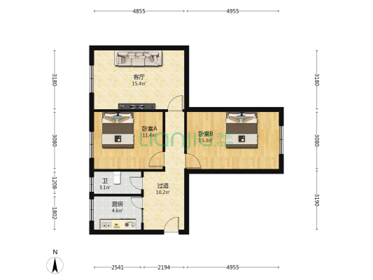 兰州乳品厂 2室1厅1卫 68平方