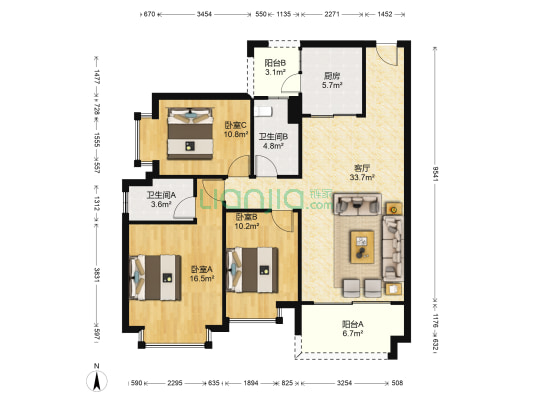 奥园观澜誉峰 3室1厅2卫 112平方