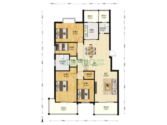 丁山桂墅园 4室2厅2卫 155平方