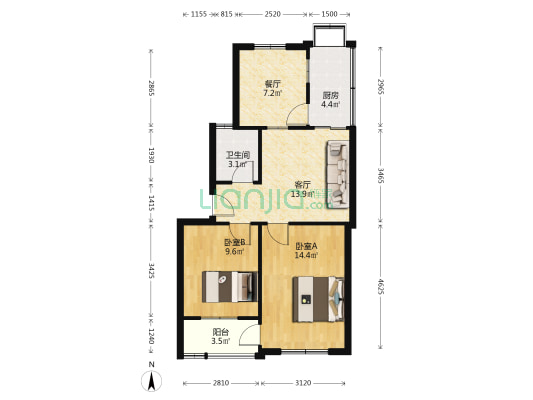 古井路100号 2室2厅1卫 66平方