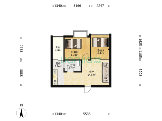 东林小区 2室1厅1卫 44平方