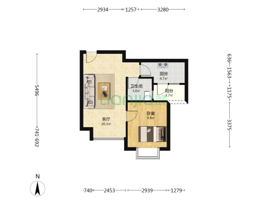 龙腾苑 1室1厅1卫 50平方