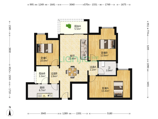 长嘉汇五期 3室1厅1卫 108平方