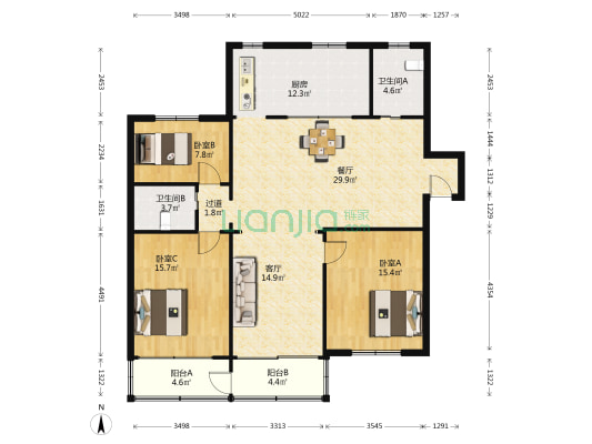健民巷 3室2厅2卫 136平方