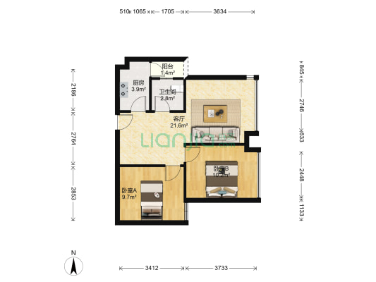 熙城国际 2室1厅1卫 74平方