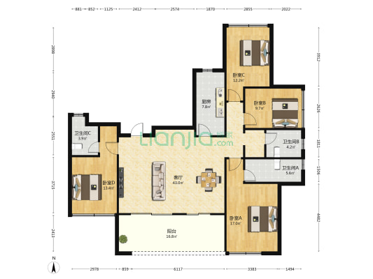 三亚蘭园 4室1厅3卫 159平方