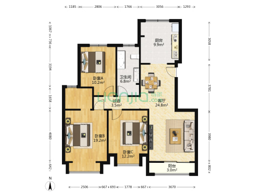 中旅国际小镇东区 3室1厅1卫 115平方