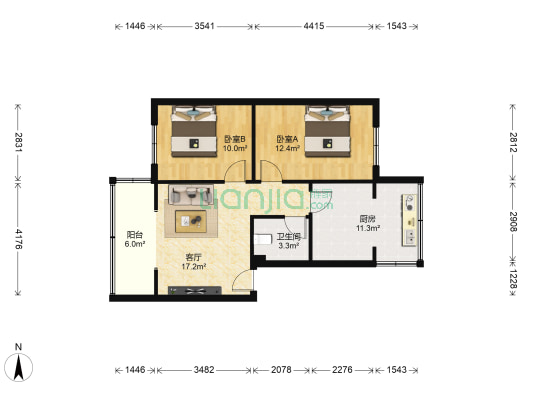新鸿南路159号 2室1厅1卫 68平方