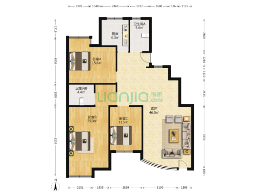 柳都楼 3室1厅2卫 255平方