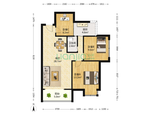 量力健康城 3室1厅1卫 78平方