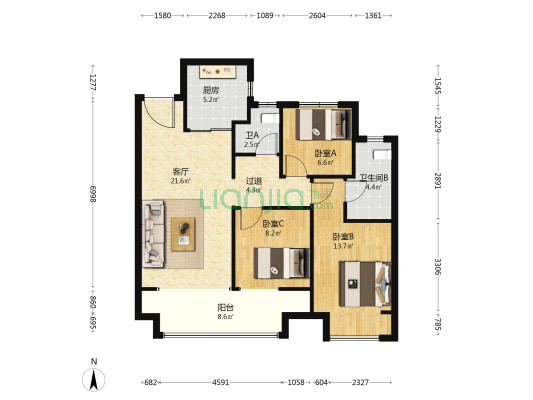 龙湖熙上 3室1厅2卫 104平方
