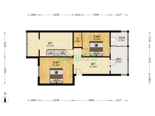 西昌路588号 2室2厅1卫 73平方