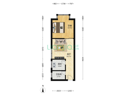金星大厦 1室1厅1卫 45平方