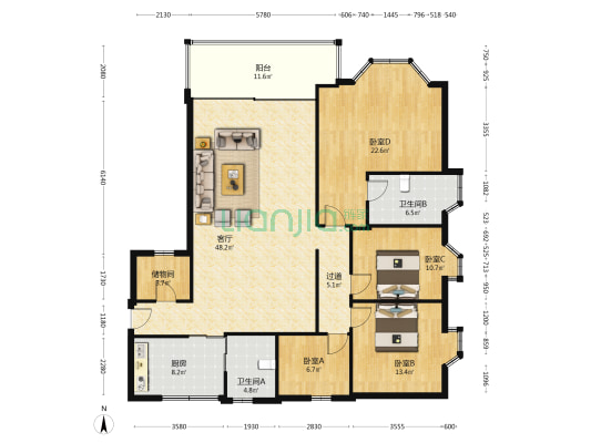 华乐大厦 4室1厅2卫 177平方