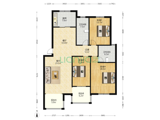 金色华府 3室2厅2卫 142平方