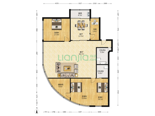 洪腾阁 4室2厅2卫 188平方