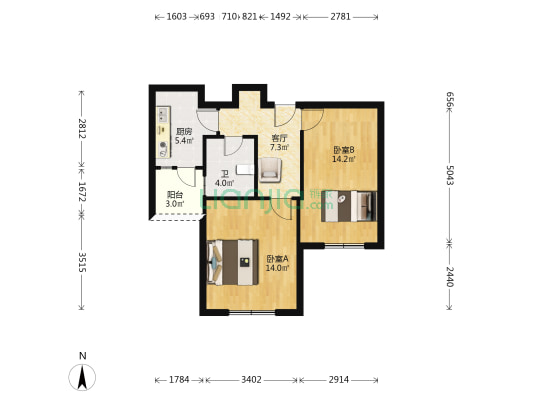 德锦苑 2室1厅1卫 64平方
