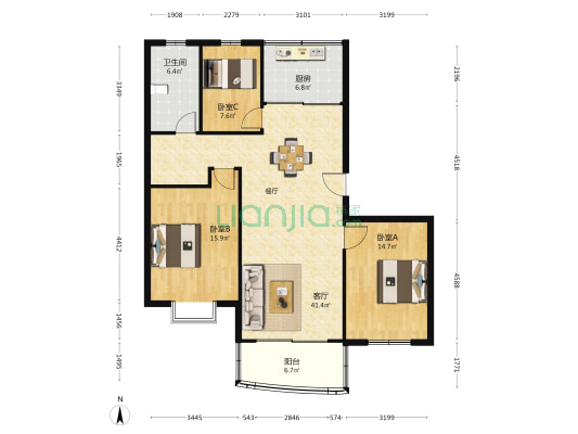 森都公寓 3室1厅1卫 125平方