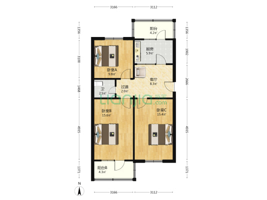 华远医药家属院 3室1厅1卫 80平方
