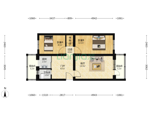 东城根4号楼 2室1厅1卫 72平方