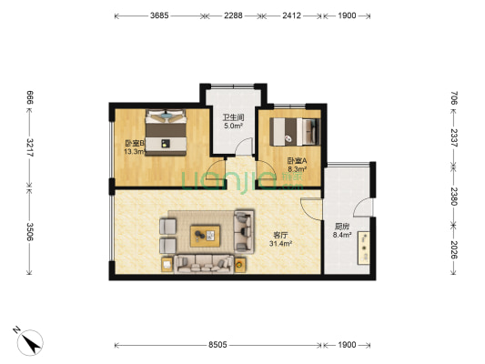 龙城国际四期 2室1厅1卫 74平方
