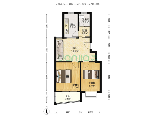 龙池新寓 2室1厅1卫 65平方