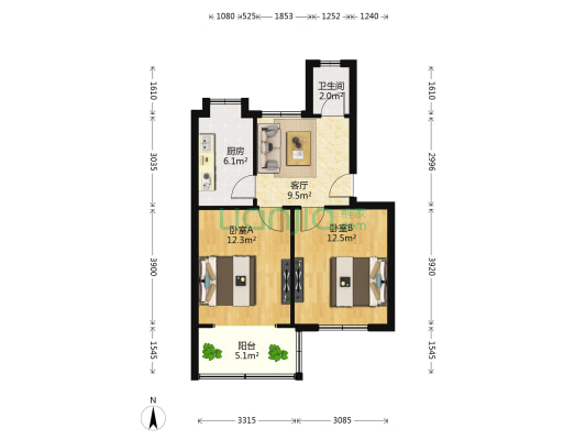 洪都四区 2室1厅1卫 60平方